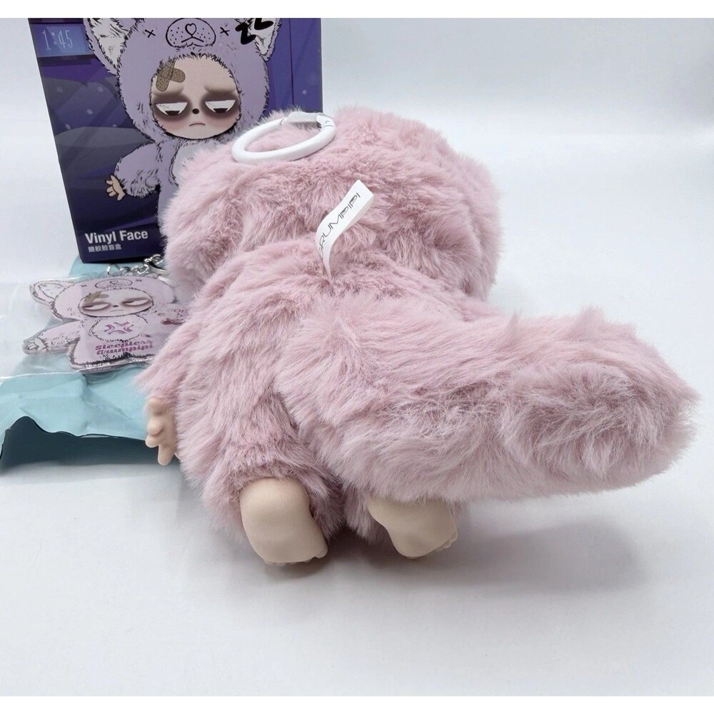 Sleepless Grumpipi Vinyl Face Plush Pendant Pink Keychain Card Confirmed QI QI - Picture 9 of 14
